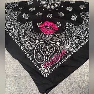 Black and White Bandana with Pink Lips and PinkieSwear labeling - Brand New!